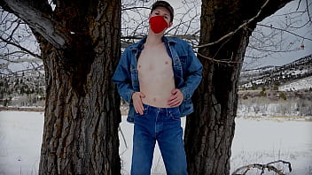 Country Boy in Denim & Jacket strokes his hung cock beneath elm trees at ancestral family home.