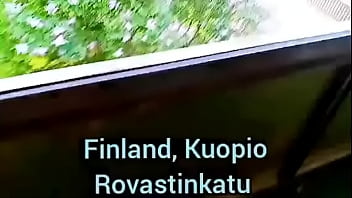 Homo KOTILAINEN jerking again on his balcony Kuopio Rovastinkatu.