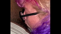 White purple hair gagged