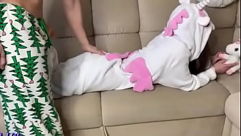 Girlfriend in pony pajamas, I couldn't resist and filled her pussy with cum