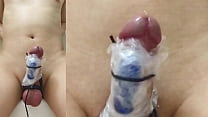 Rotor masturbation/cock ring of a boy with a shaved bondage