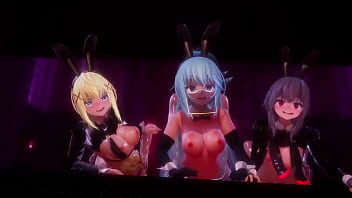 Konosuba - The threesome of Aqua, Darkness and Megumin are very horny and want cum