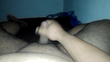 Fat man with small dick masturbating until he comes