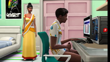 インドの継母は、コンピューターの前で自慰行為をしている義理の息子を捕まえ、ポルノビデオを見ています || || アダルト ビデオ || ポルノ映画