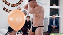 Straight groom-to-be gets a little surprise by his groomsmen! Michael Boston is fucked by male stripper Lucca Mazzi during his bachelor party!