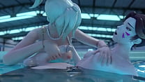 Анимация фута секс в воде - застенчивая девушка нежно трахает женщину