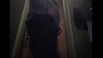 Gay man peeing in pantyhose in public toilet
