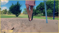 Wife rides the swing at the park with no panties public exhibitionist