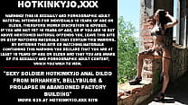 Sexy soldier Hotkinkyjo anal dildo from mrhankey, bellybulge & prolapse in abandoned factory building