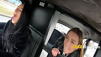 Wild Lesbian Lovers Steal Taxi & Fuck In It