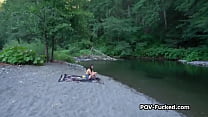 Sucked by hot stranger by the river in nature