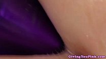 Spread pink vulva close up