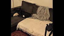 Jinna francés gordita mariquita tira en el sofá