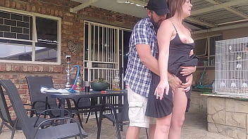 Neighbours wife outdoor upskirt fuck while he is at work
