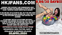 Hotkinkyjo fuck huge dildo from mrhankeys, anal fisting, gape &amp_ prolapse in rainbow colours
