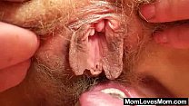 Woolly milf gets toyed by mad blondie wifey