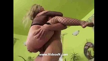Blonde fishnets suck fuck anal