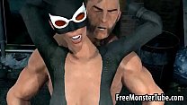 3D Catwoman follada al aire libre por Wolverine