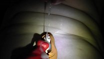 a lot of precum and cum shower for doll in red dress